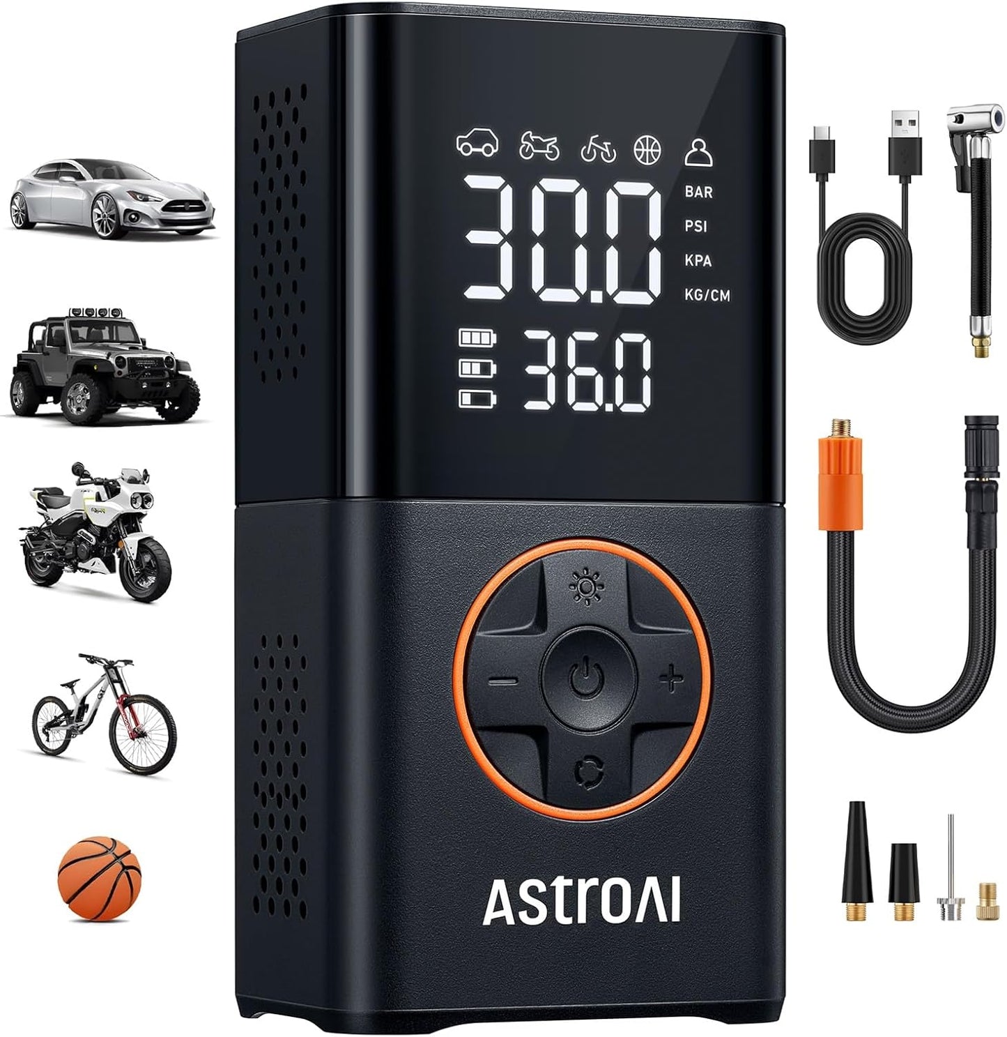AstroAI L7 Tire Inflator Portable Air Compressor,150 PSI Cordless Mini Air Bike Auto Shut-Off Pump with Digital Display Pressure Gauge, Fast Inflation & LED Light for Car Tires,Motorcycles,Bikes,Balls