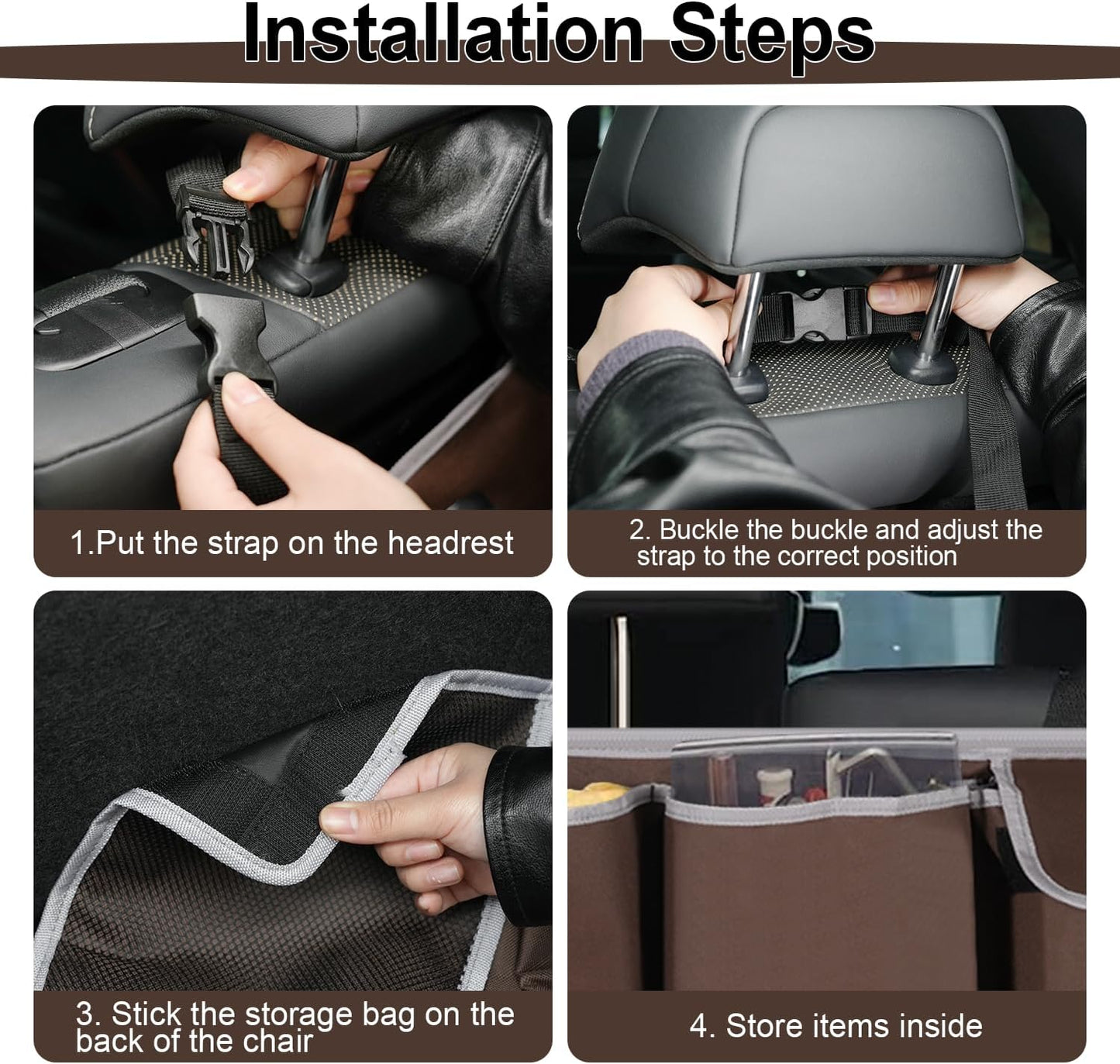 UYYE Trunk Hanging Organizer, Backseat Storage Bag, Collapsible Car Interior Accessories with 4 Pockets & 2 Mesh Pouches for Tools, Provide More Storage Trunk Space for SUV, Jeep, MPVs (Brown)