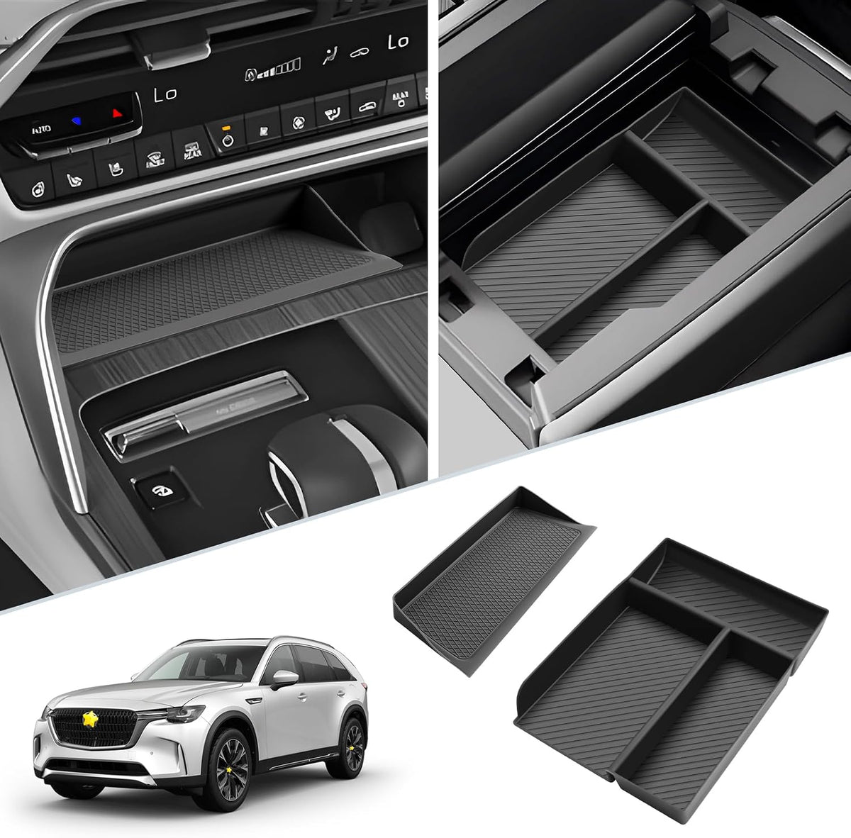 SKTU 2Pcs for 2024 2025 2026 Mazda CX-90 Accessories Center Console Organizer for 2024-2026 Mazda CX-90/2025 2026 Mazda CX-70 Console Tray Wireless Charging Mat 2025 2026 CX-90 Non-Slip Pad