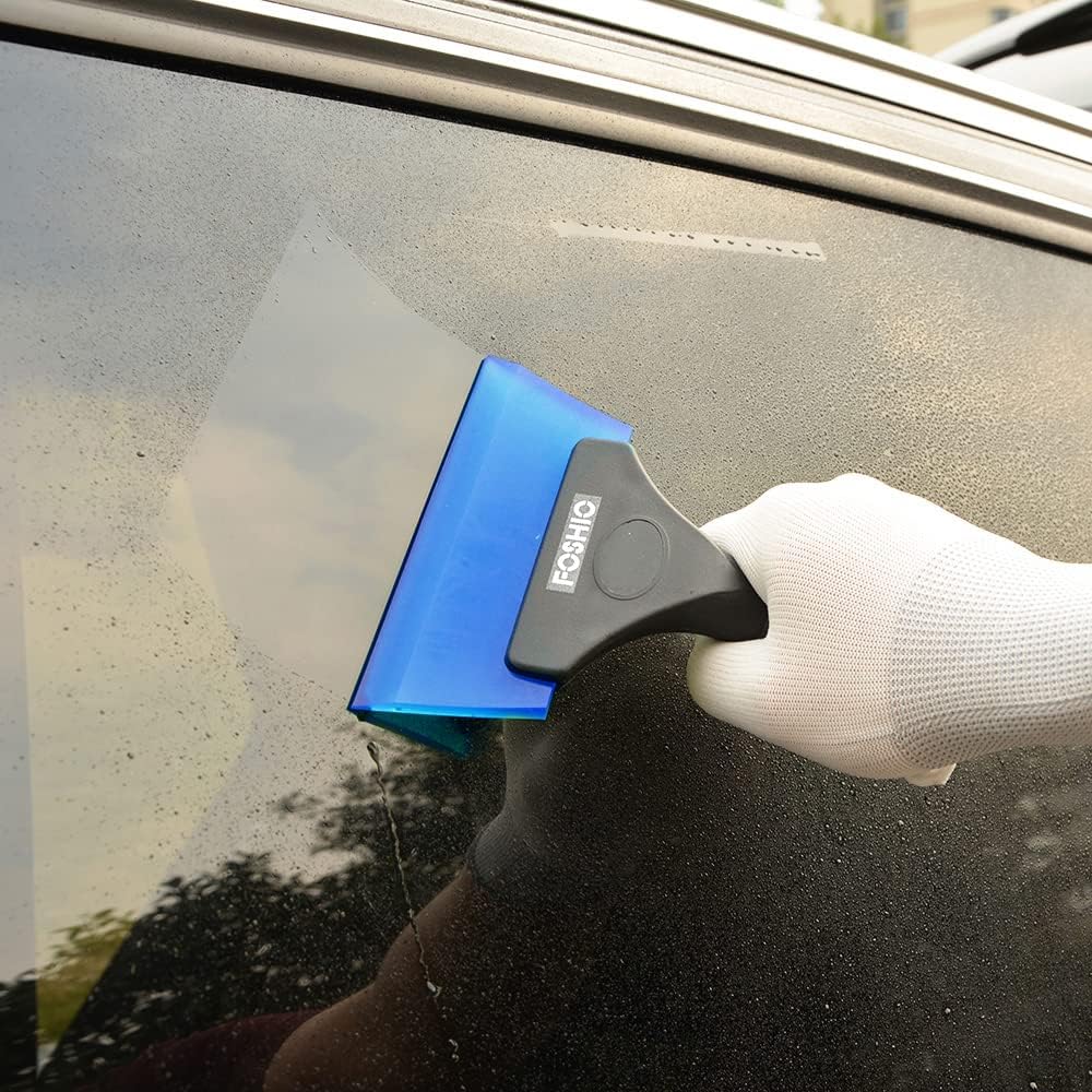 FOSHIO Small Squeegee with 5 Inch Dark Blue & Green Rubber Blade Mini Wiper Window Tinting Tools for Mirror Glass Window Cleaner with Non-Slip Handle, 2 Pack