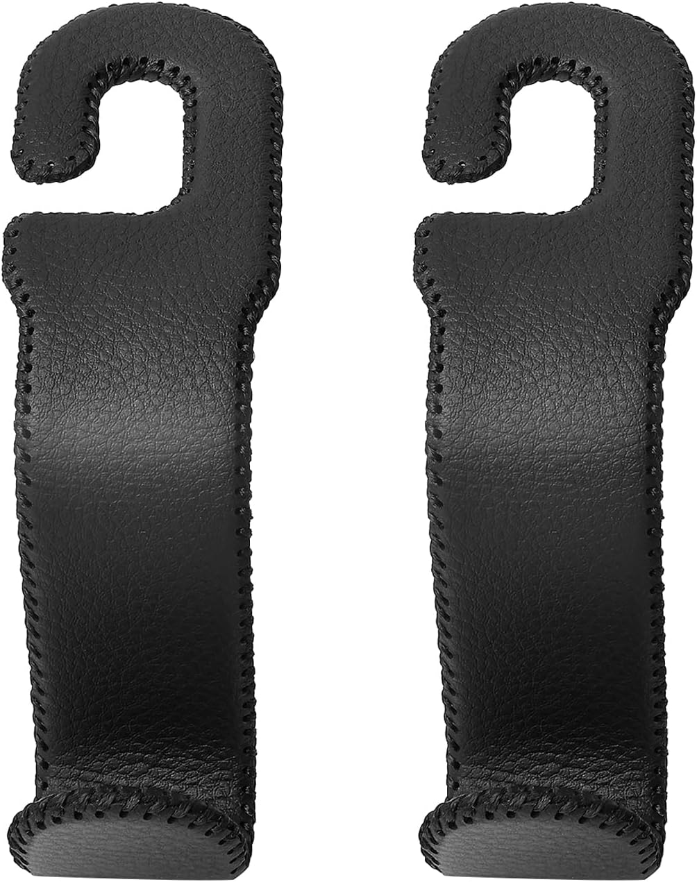 AMVOYOA Leather Car Seat Hooks - U-Shaped Purse Holder for Car, Fully Leather-Wrapped Headrest Hooks for Purses, Bags & Coats, Durable Seat Back Organizer for Travel & Daily Use (Black, 2 Pack)
