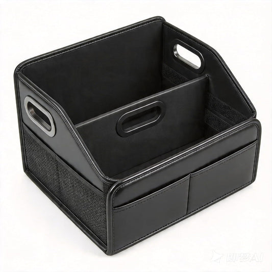 Car Storage Organizer Reinforced Dividable Leather Car Caddy Basket for Front Seat Floor Back Sturdy Frosted Handle 8 Compartments Adjustable Strap Buckles Slip-Resistant (Normal)