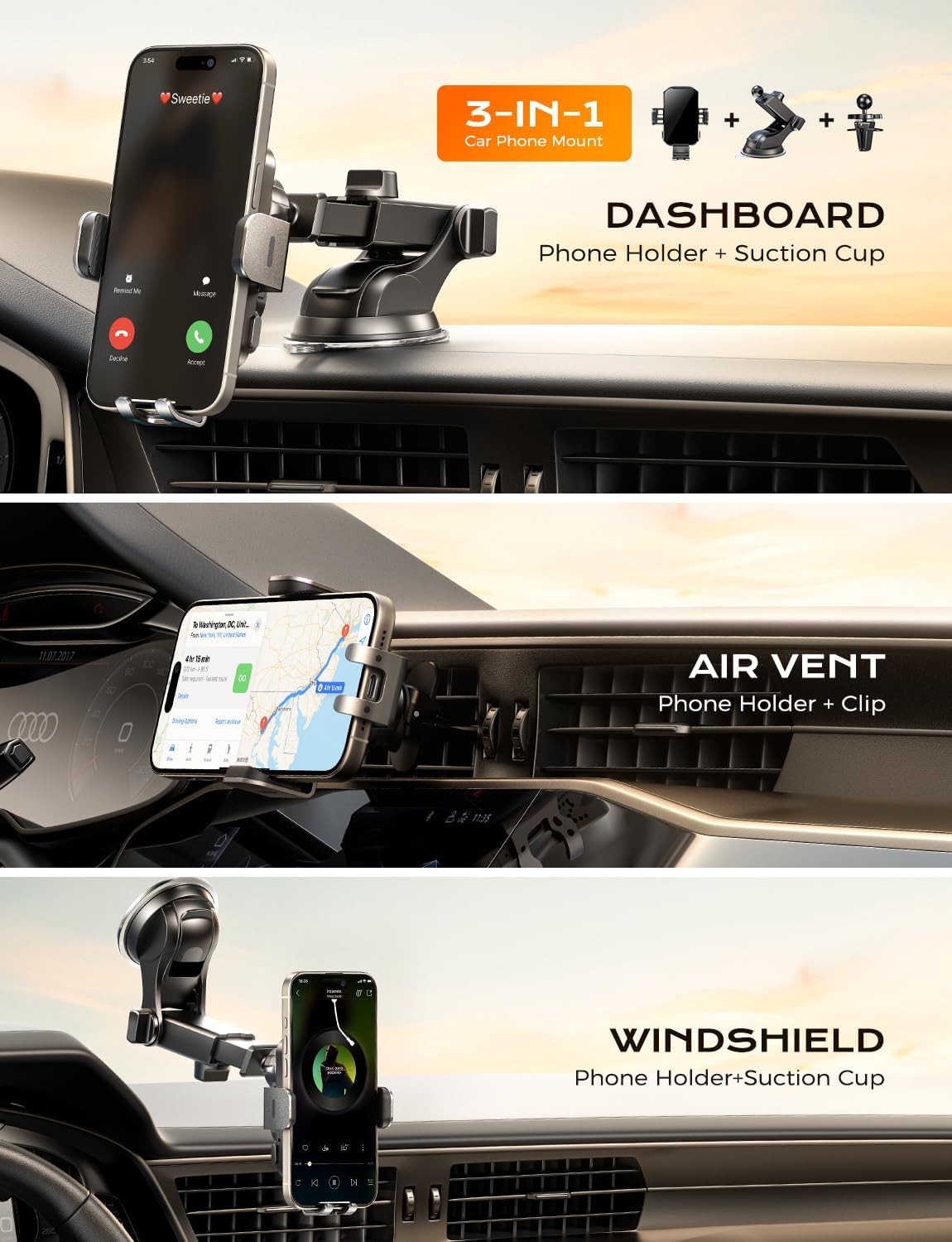 Chgeek Wireless Car Charger, 15W Fast Charging Auto-Clamping Phone Holder
