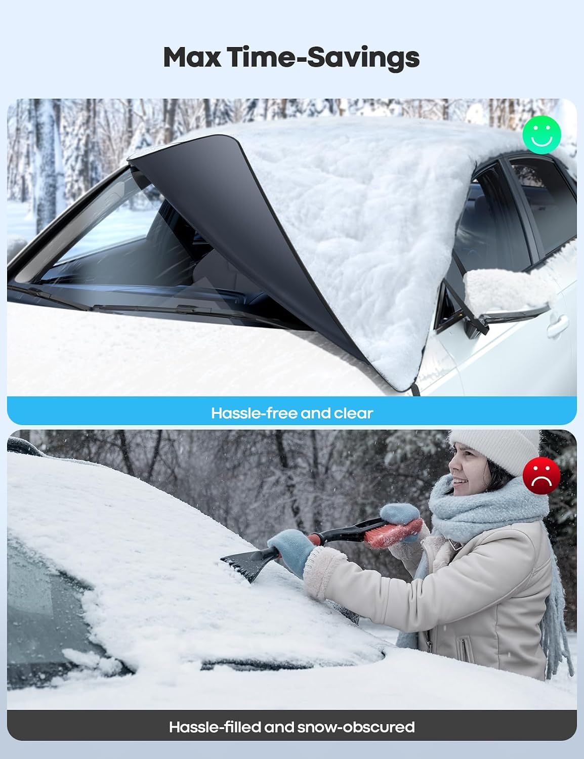 Lamicall Windshield Cover for Ice and Snow - [ Magnetic Fit][ 1S Snow Removal][ Ultra Waterproof] Heavy Duty 800D Oxford Fabric, 4X Stable, Winter Car Gifts Accessories for Most Cars, SUV (62"x48")