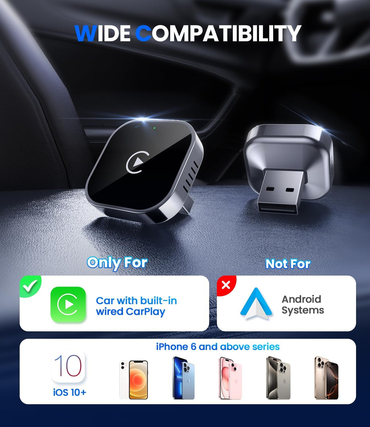 Teeran Wireless CarPlay Adapter for iPhone (2026 Upgraded), Mini Plug & Play for Cars with Factory Wired Apple CarPlay, Fast & Stable Connection, Easy Setup, Wide Vehicle Compatibility USB & USB C