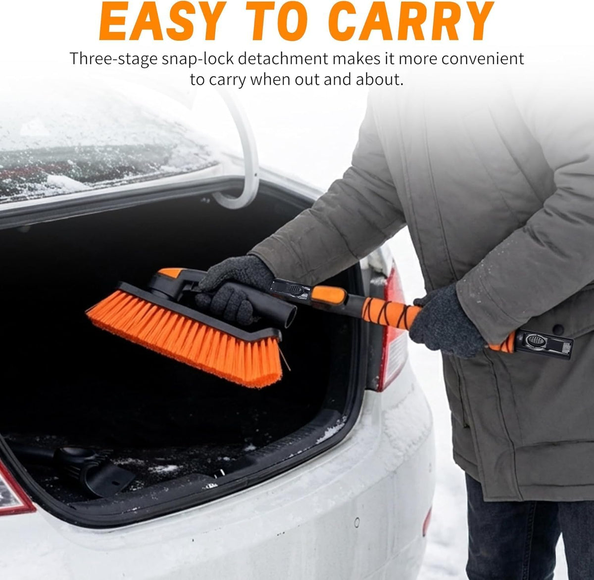 2-in-1 Snow Brush for Car with Ice Scraper Extendable & Removable 360° Pivoting Brush Head, EVA Foam Grip for SUV, Trucks, Auto