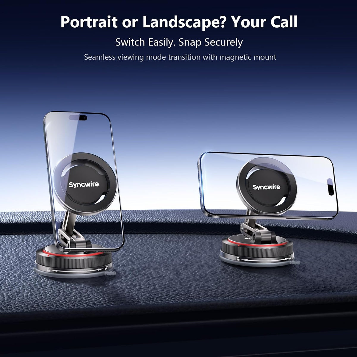 SYNCWIRE for MagSafe Car Mount [3-Axis] Nano Adhesive Gel + Strong Suction Cup Magnetic Phone Holder for Dashboard & Windshield, 360° Adjustable for iPhone 17 16 15 14 13 12, Samsung, Matte Black