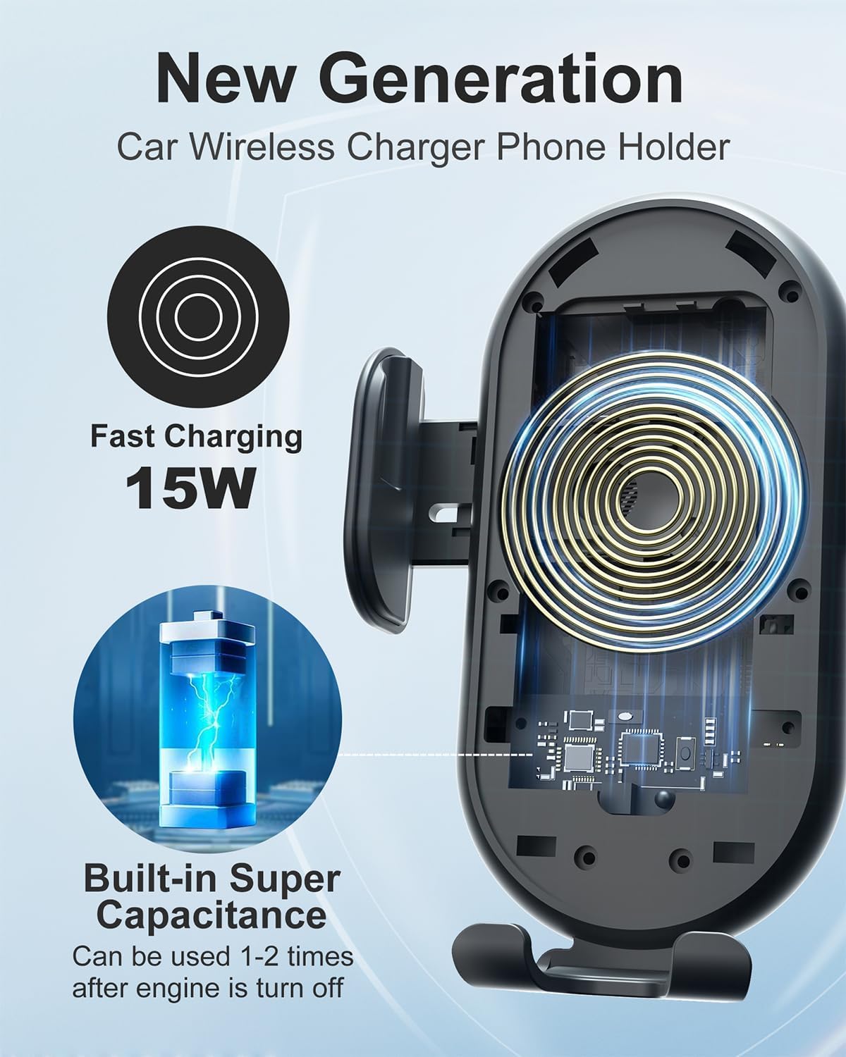 Bilious Wireless Car Charger, Phone Mount for Car Wireless Charger Smart Sensor Air Vent, Automatic Clamping Phone Holder Compatible with iPhone 15/14/13/12/11/XS/XR/8, Samsung S22/S21/S20/Note 20
