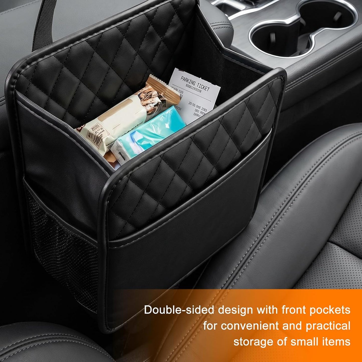 Car Seat Back Organizer, Foldable Leather Auto Backseat Hanging Storage Pocket, Multipurpose Large Capacity Seat Back Hanging Bag for Most Vehicles, Car Accessories