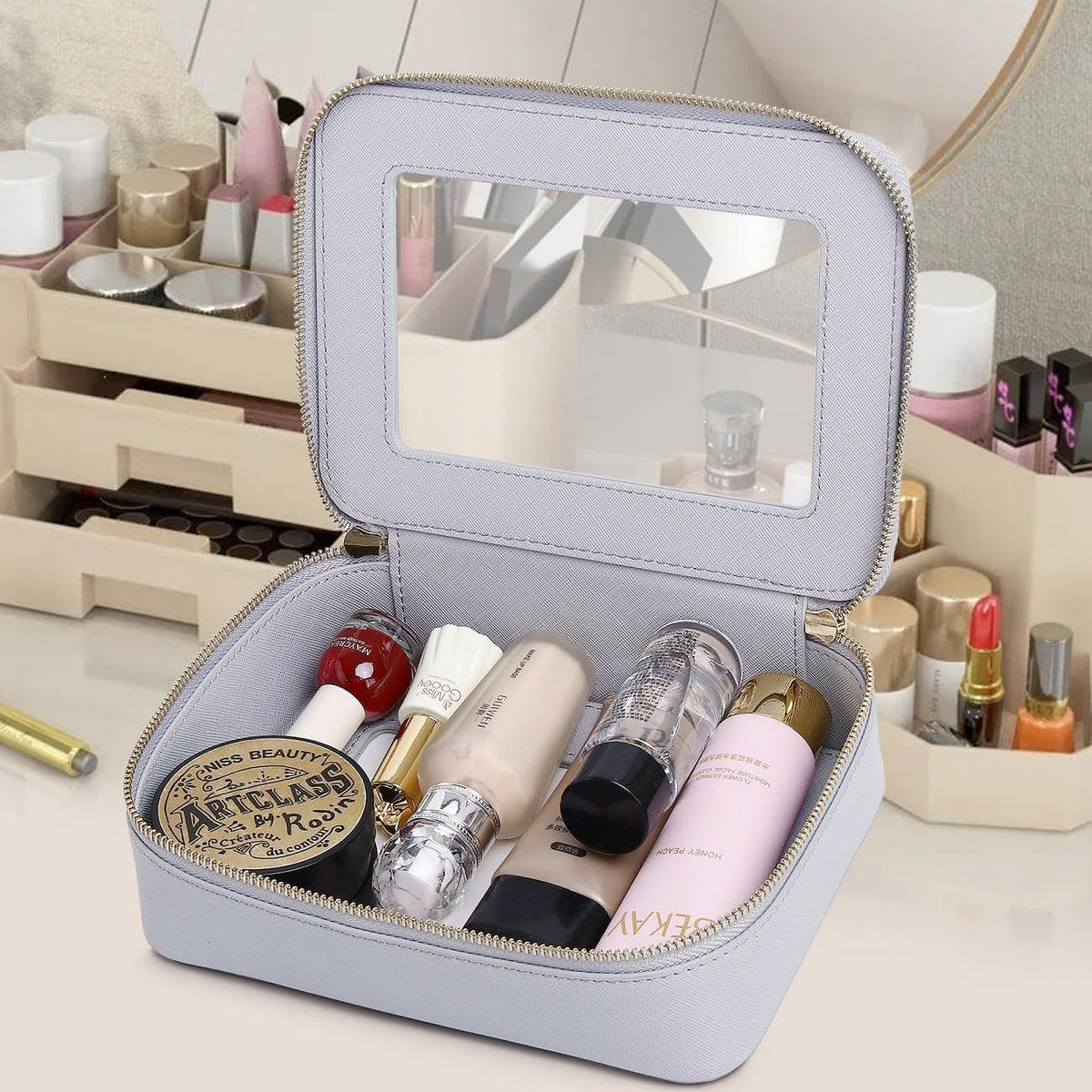 Pinkmik Clear Makeup Bag, (Gray, M)