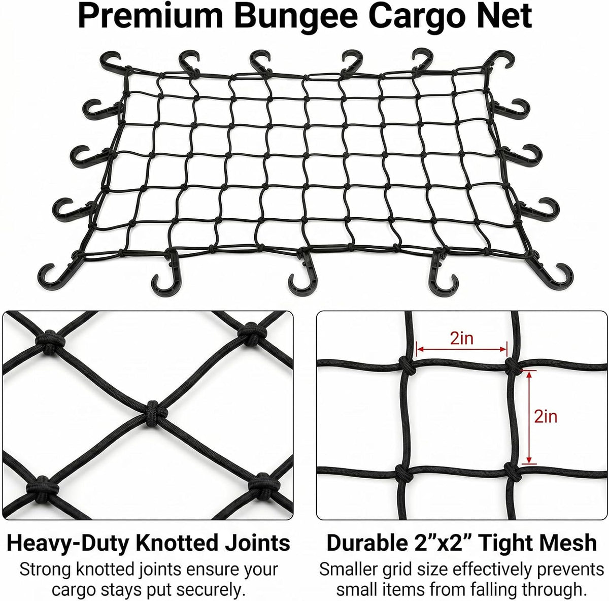 Hitro 22"x38" Bungee Cargo Net with 12 Hooks, Heavy Duty Cargo Netting