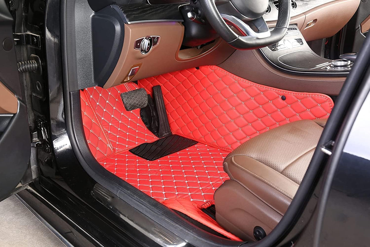 Custom Car Floor Mats Fit 96% Car Model Luxury Leather Waterproof Anti-Skid Full Coverage Liner Front Rear Mat/Set (Beige)
