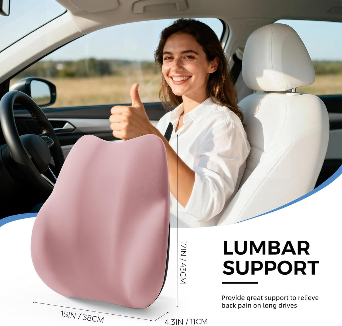 BEBAS Ergonomic Lumbar Support Pillow for Car, Memory Foam Car Back Cushion
