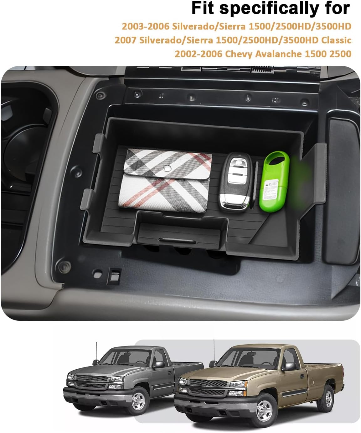 ECOZEN Center Console Organizer For 2003-2006 Silverado/Sierra 1500/2500HD/3500HD & 2007 Silverado/Sierra Classic & 2002-2006 Chevy Avalanche Accessories - Full Console w/Bucket Seats Only