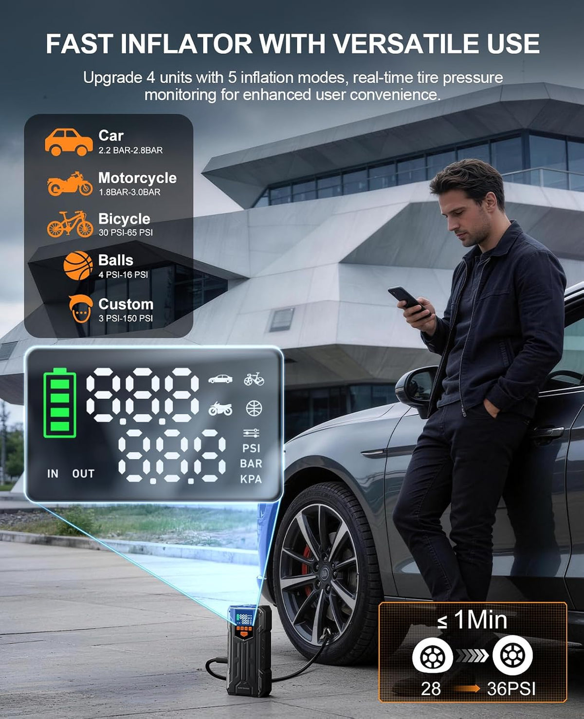 4000A Jump Starter with Air Compressor, Portable Car Battery Charger
