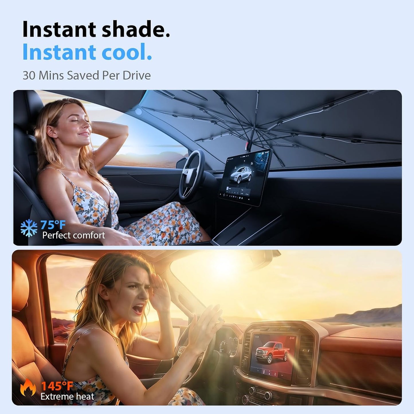 for Ford F150/250/350/450 Windshield Sun Shade Umbrella [10-Rib Anti-Sagging, 100% Full Cab UV Block] Custom Fit Foldable Sunshade with Fast Storage Bag, for Ford F150/250/350/450 (2015-2025)