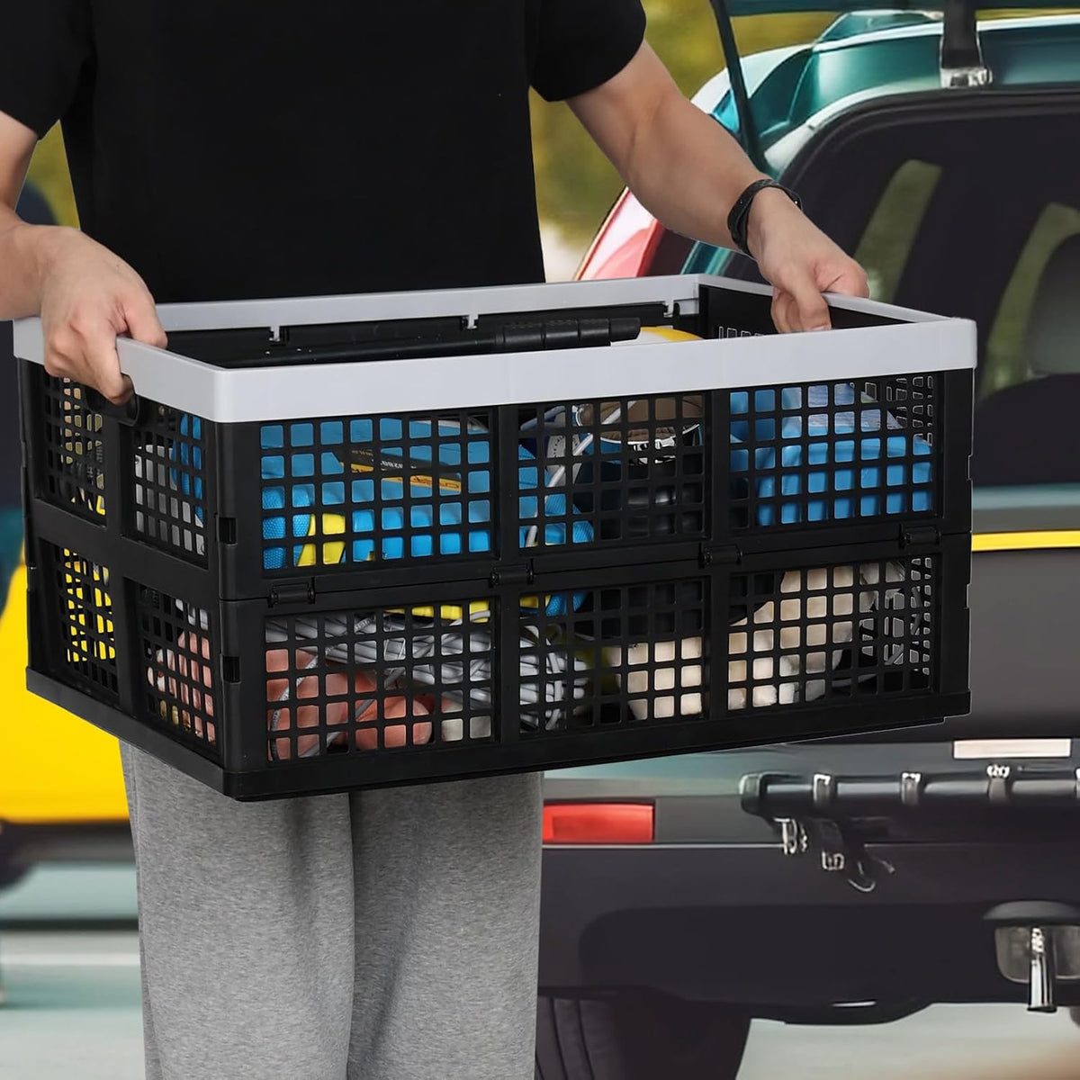Saedy 66L Plastic Collapsible Folding Storage Crates, 3 Packs