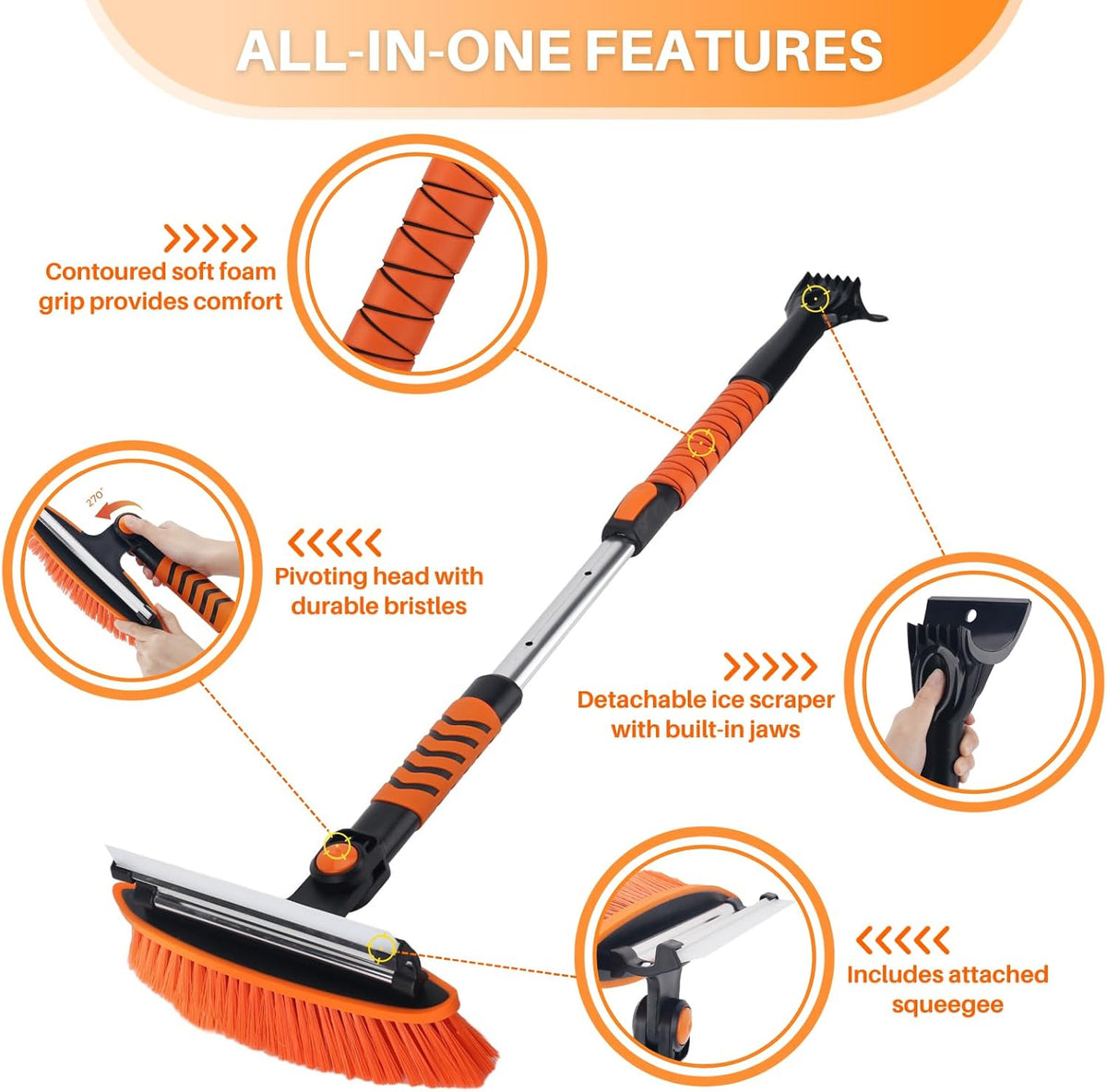 KeFanta Snow Removal Brush and Ice Scrapers for Car Windshield, 3 in 1 Heavy Duty 42'' Extendable Broom for SUV and Truck Window, Automotive Winter Accessories