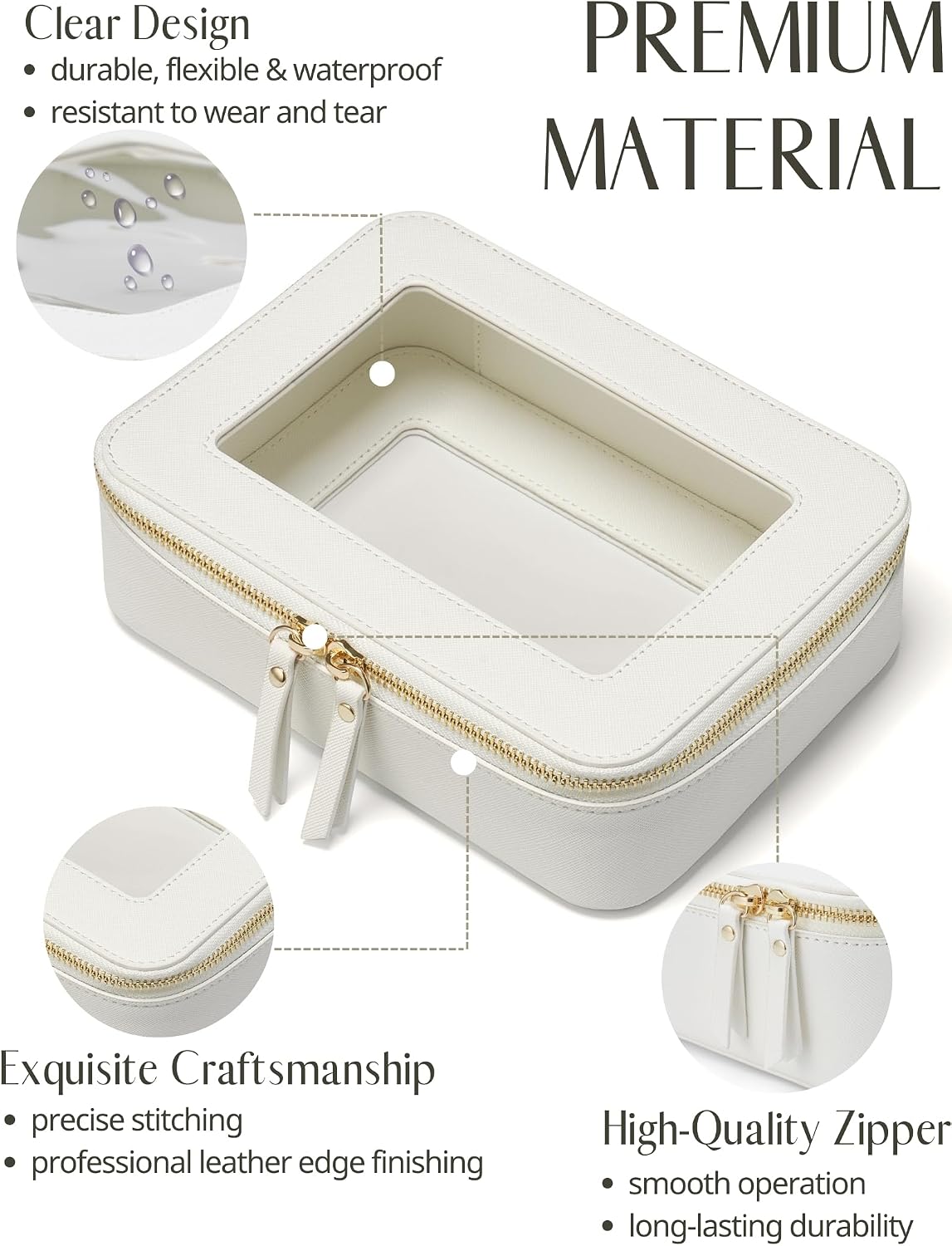 Popvibe Clear Makeup Bag with Zipper, Set of 2, Mini and Medium, White