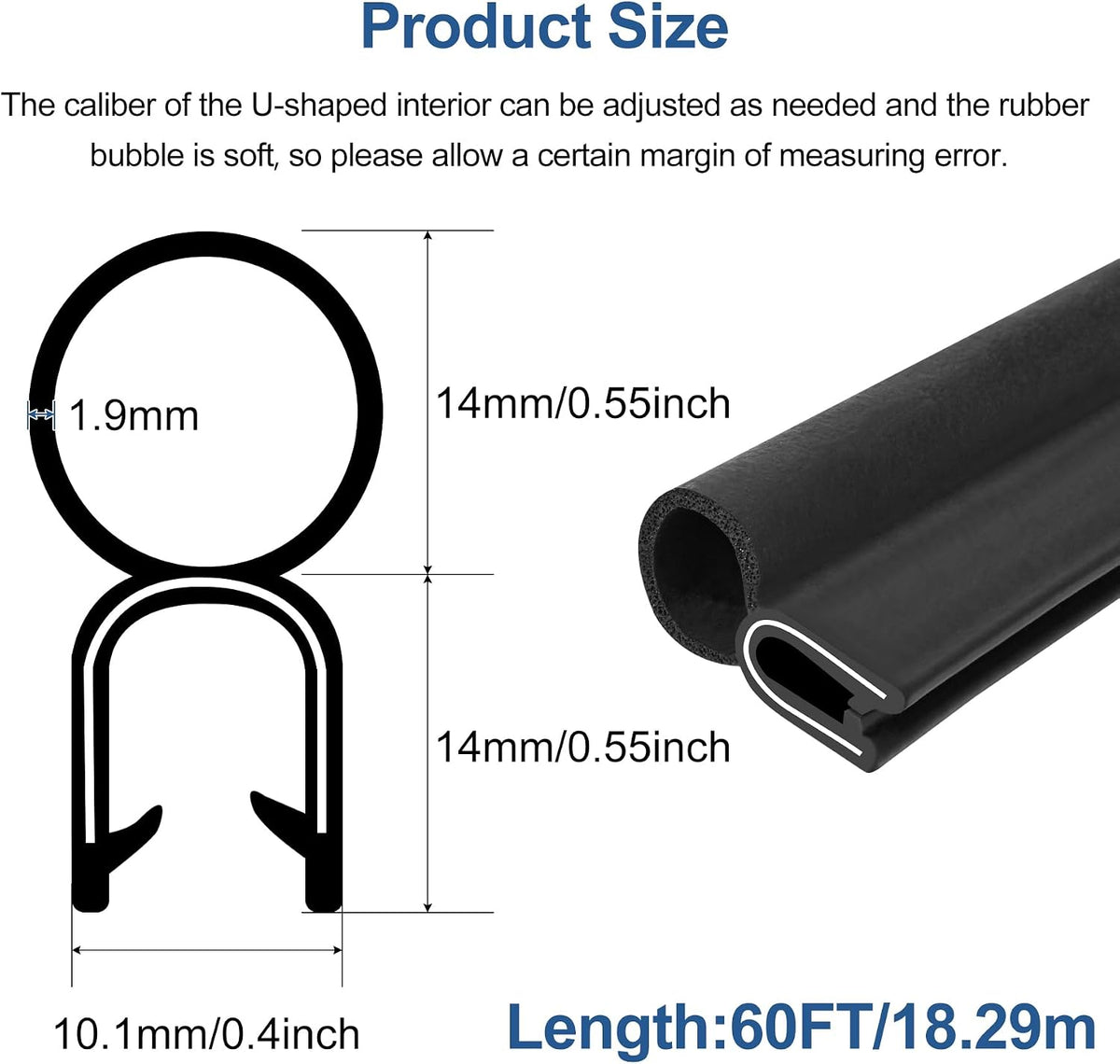Kikerike Automotive Door Weather Stripping 60Ft Car Door Rubber Edge Trim Seal Strip Gasket with Top Bulb Easy to Install for Car Bus Camper Boat RV Truck Doors and Home Applications