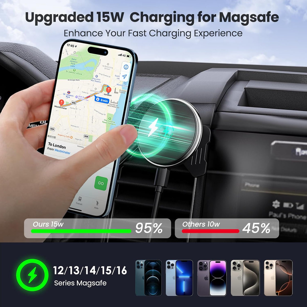 Wireless Charging Vent Magnetic Vent Phone Mount for 2015-2020 Ford F-150