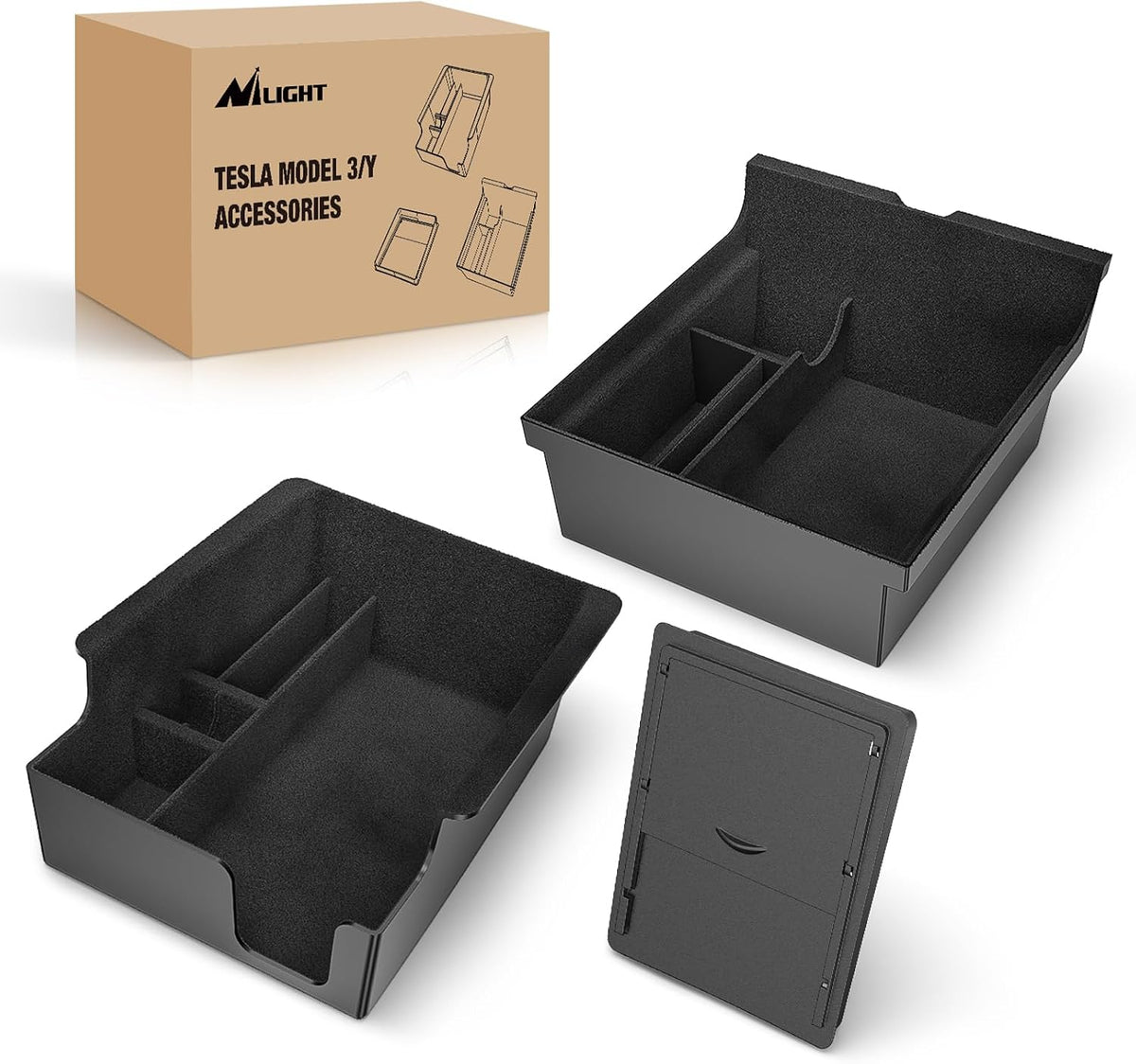 Nilight Tesla Model 3/Y Center Console Organizer, Hidden Storage Box