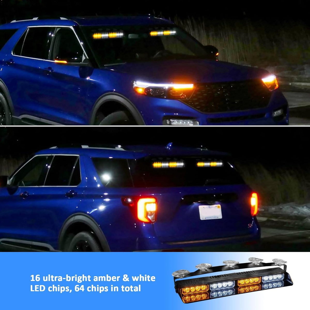 Wsays 4Pcs 2"x 14" White Amber Dash Strobe Interior Warning LED Light Bar