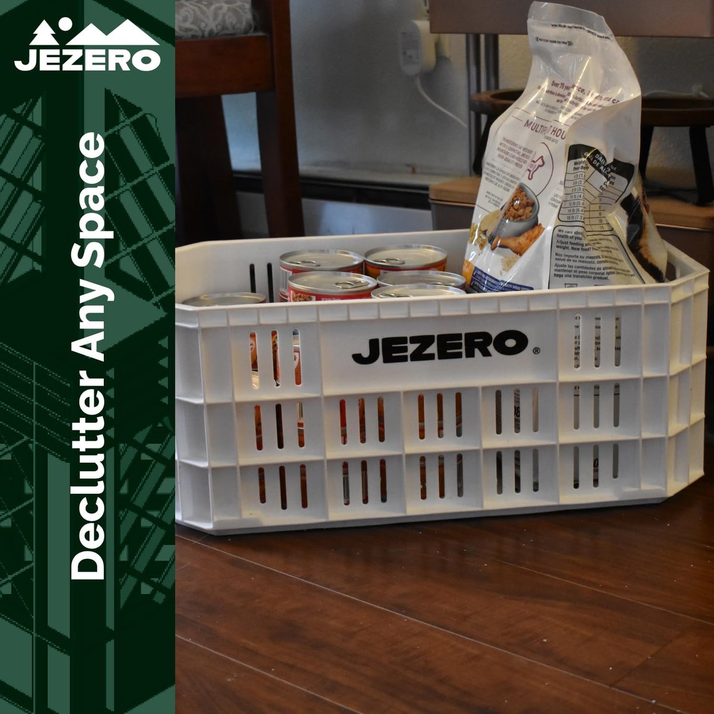 JEZERO Harvest Storage Crate | Stackable Plastic Tote Box for Fruit & Vegetables, Kitchen, Pantry, Closet, Car & Outdoor Use | Open Utility Bin, White, 6-Pack, 20" x 12" x 8"