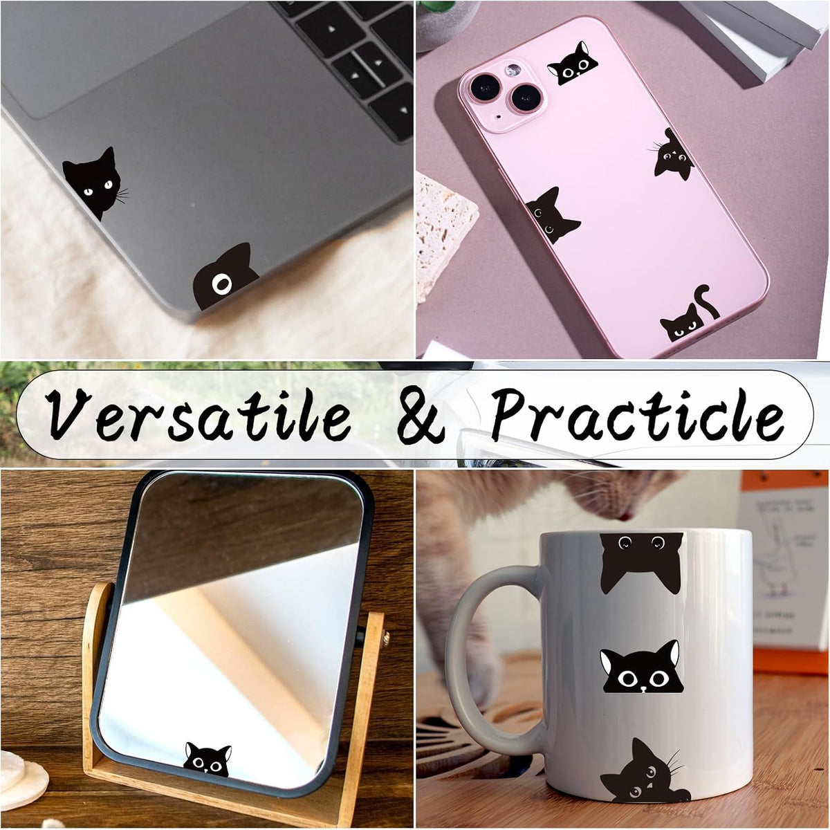 Dazoratix Cat Rearview Mirror Decal - 6 Pcs Cute Peeking Car Window Sticker