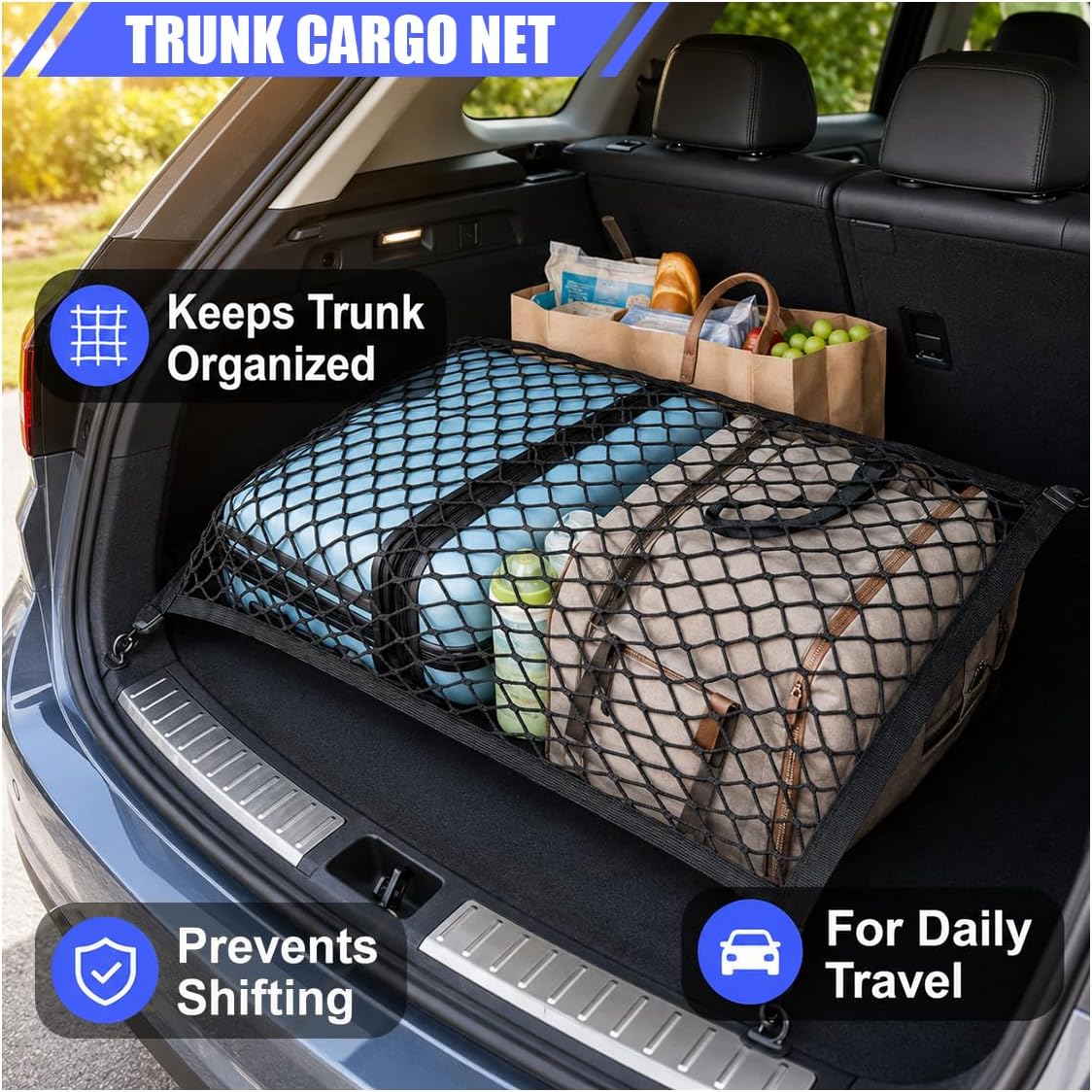 Elastic Cargo Net for SUV, 31" x 24" Stretchable Mesh Organizer Net
