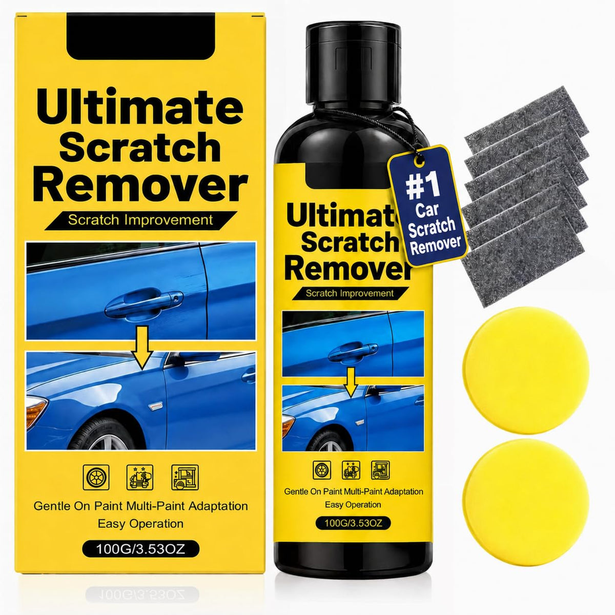 NanoPolix Car Scratch Remover, 100g Car Paint Repair Paste for Light Scratches, Swirl Marks, Scuffs & Water Spots, Polishing Compound, Safe for Most Automotive Paint Colors with Sponge & Cloths