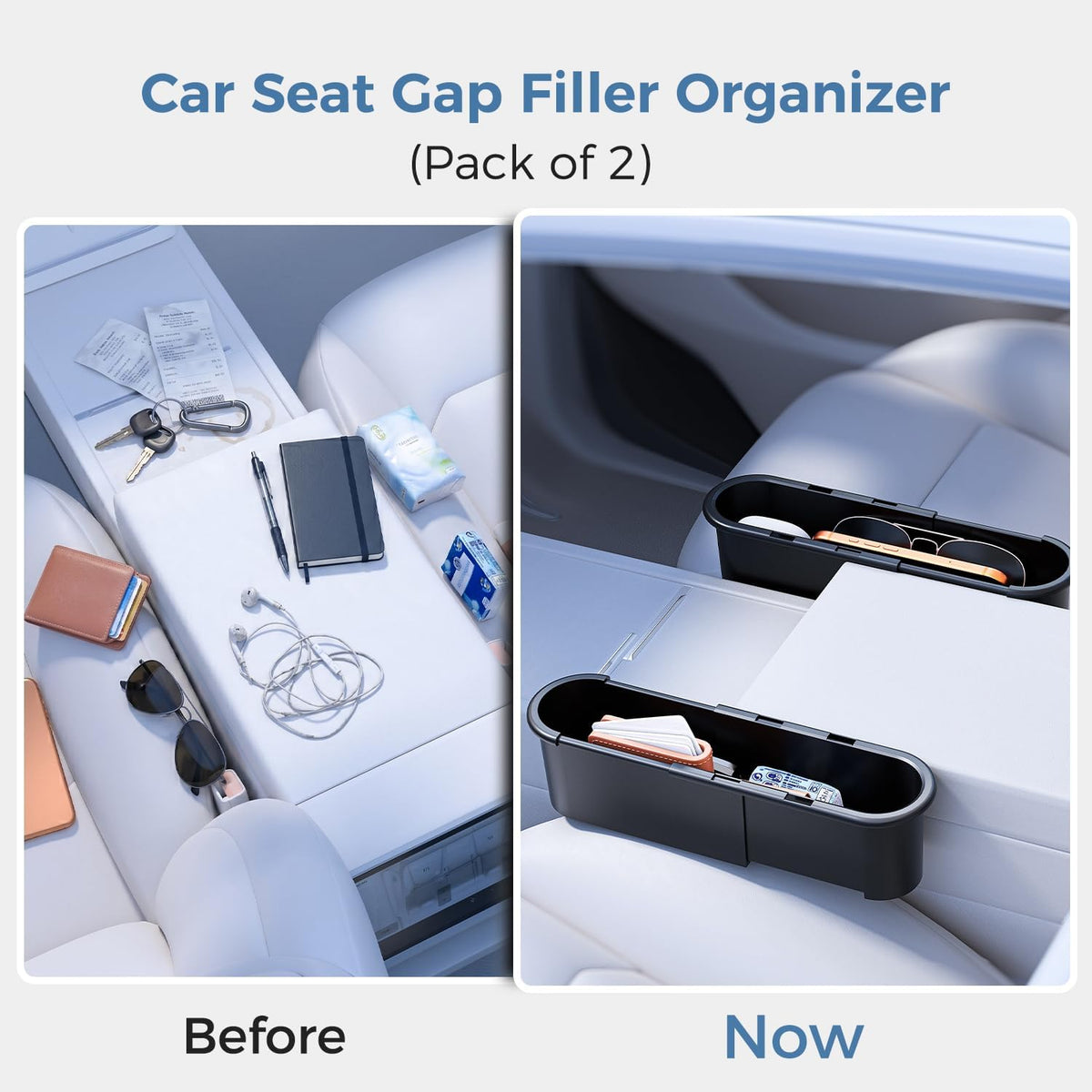 Car Seat Gap Filler Organizer 2 Pack, Adjustable Seat Side Storage Box