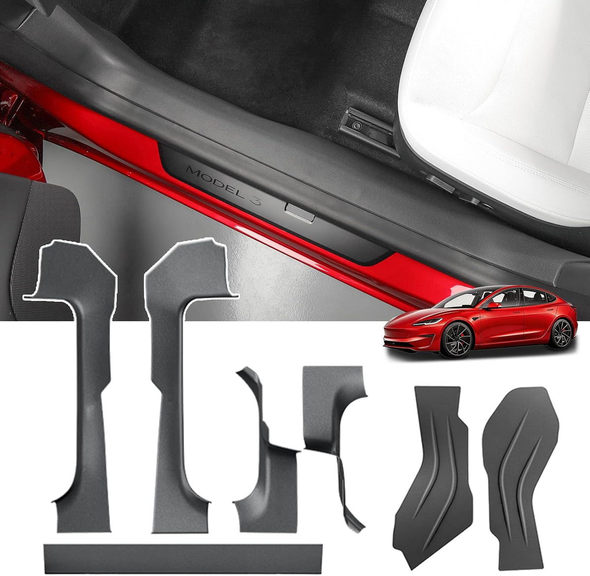 LUCKEASY 7PCS Door Sill Protector Kit for Tesla Model 3 Highland 2024-2026