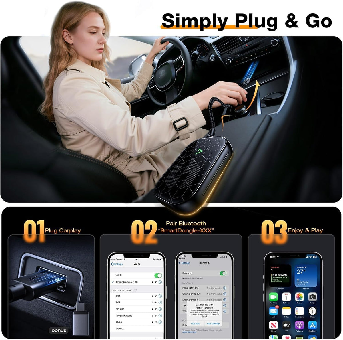 Wireless CarPlay Adapter for Ford F-150 2017-2020 (SYNC 3 Required), 2026 A7-Ultra Chip, Multi-User Full-Auto Connect, Zero Latency Plug & Play for iPhone