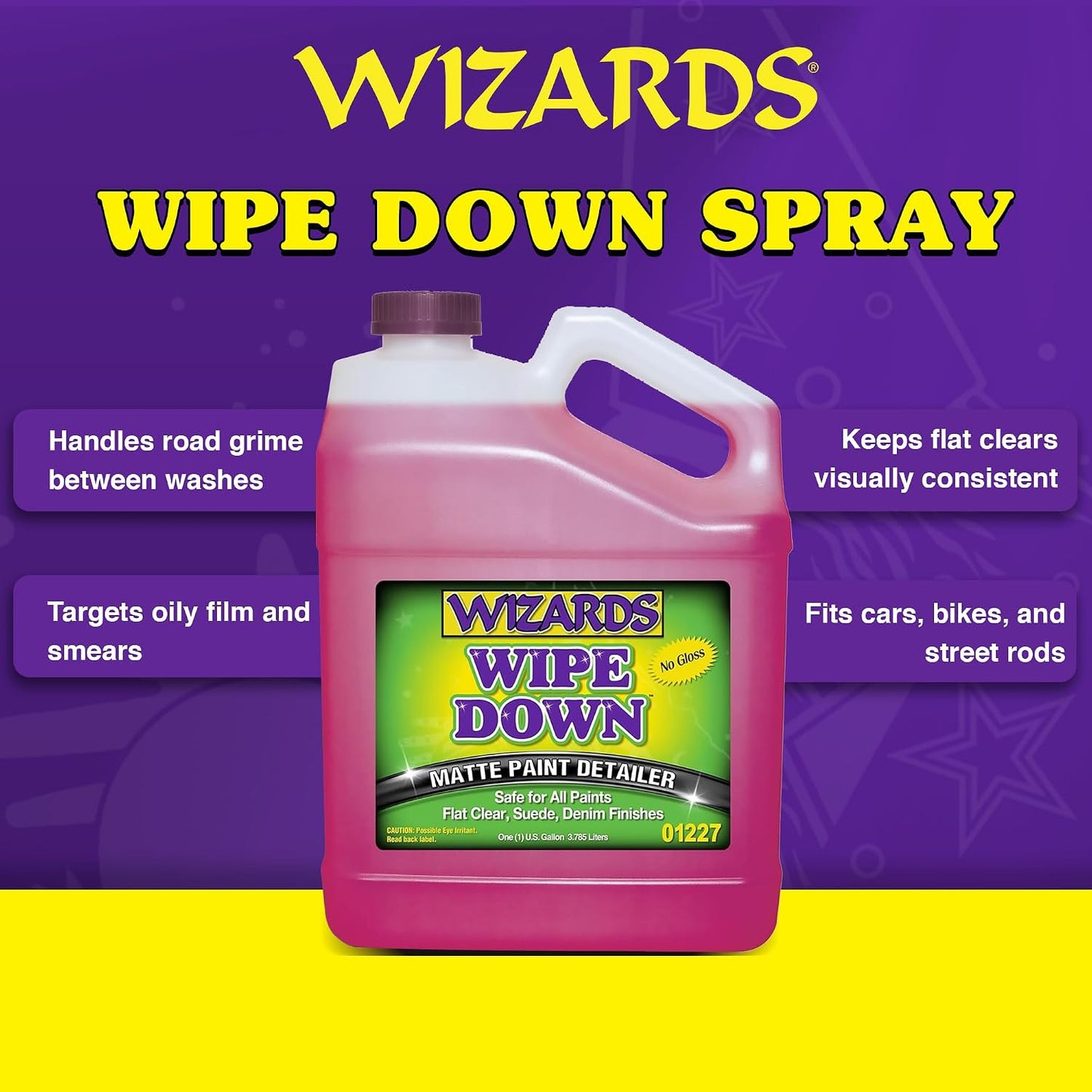 Wizards - Wipe Down Quick Detailer Spray, Matte Finish Car Polish, Automotive Clear Coat for Flat Clear, Suede, Denim Finishes, Car Care Kit Essential for General Finishes, 1 Gallon