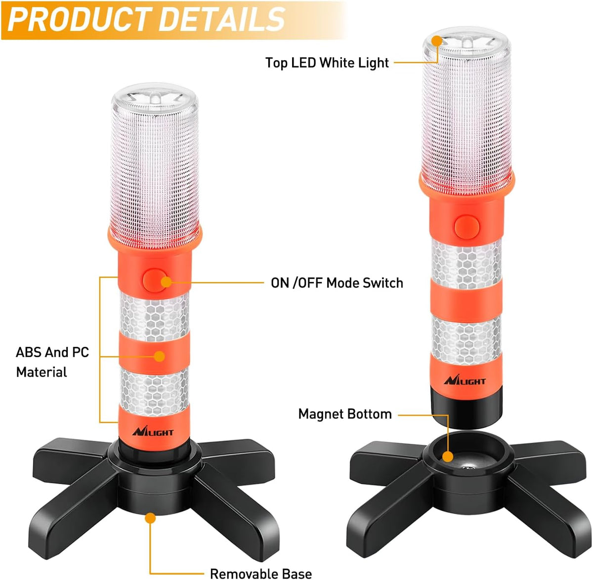 Nilight LED Emergency Roadside Lights for Car, Safety Strobe Lights-2 Pack