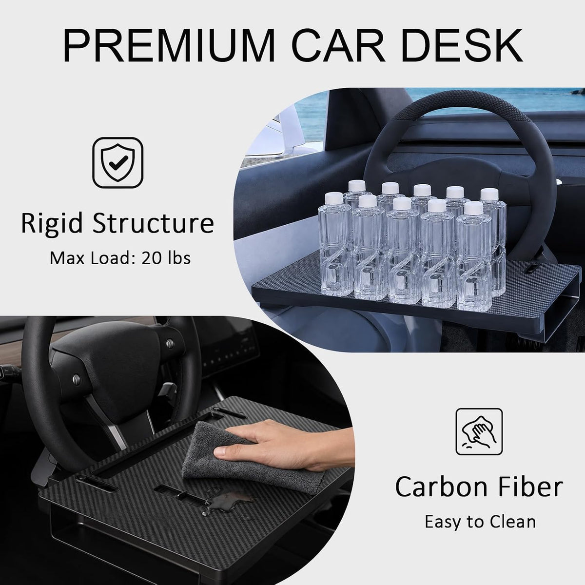 2 in 1 Steering Wheel Tray for Laptop & Eating, Adjustable Car Food Tray