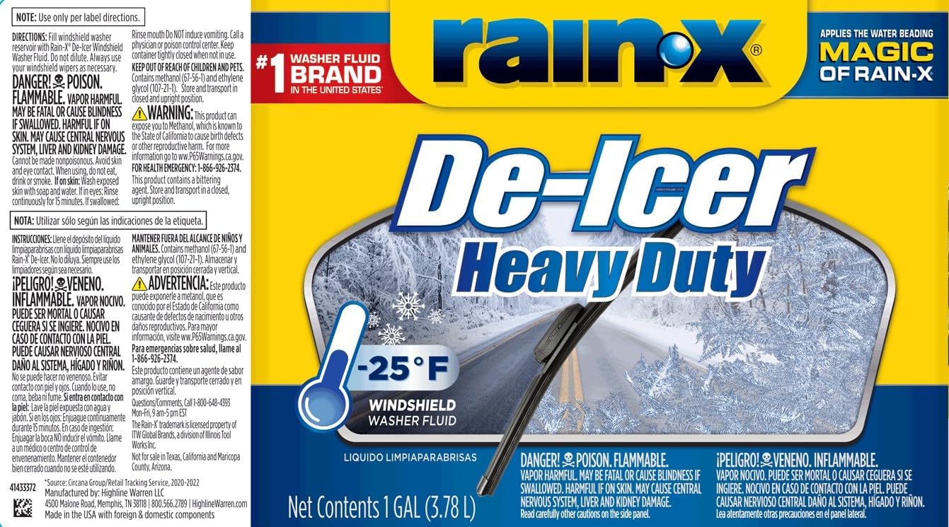 Rain-X -25°F Heavy Duty De-Icer Windshield Washer Fluid - 1 Gallon (Pack of 6)