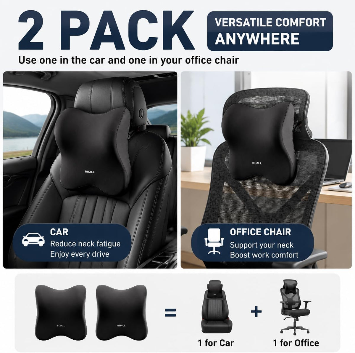 2PCS Car Headrest, Memory Foam Car Neck Pillow for Car Truck SUV RV