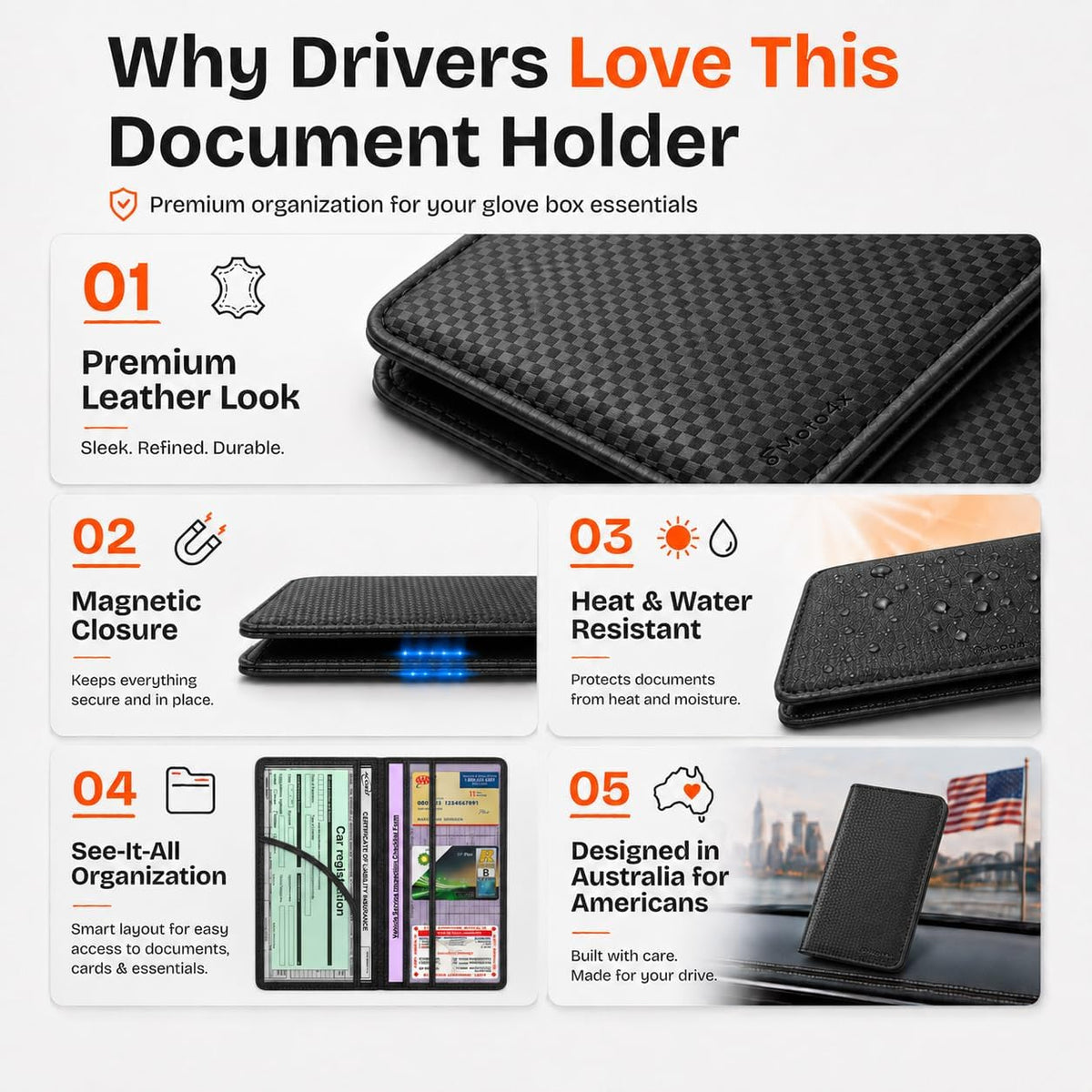 Car Registration and Insurance Holder, Carbon Black Premium PU Leather