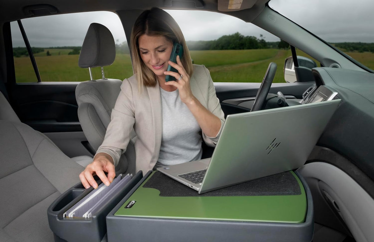 AutoExec Efficiency GripMaster Car Desk for Your Vehicle Workstation and Mobile Office, Army Green
