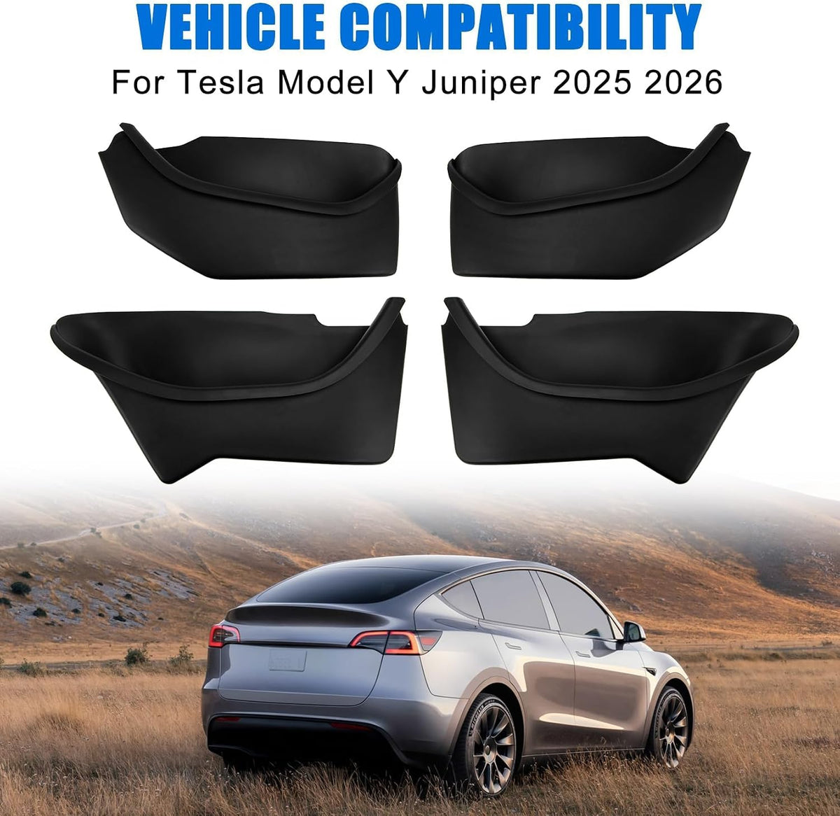 PSLER Front & Rear Door Pocket Liners for 2025 2026 Tesla Model Y Juniper