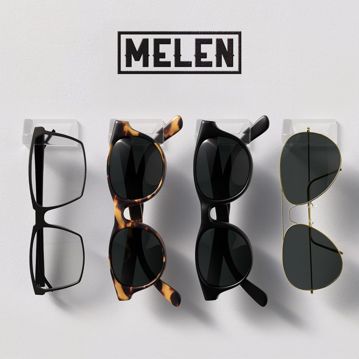 MELEN Adhesive Sunglass Organizer Wall (16-Pack) - Strong and Compact Glasses Holder, Sunglass Holder for Car and Wall - Clear