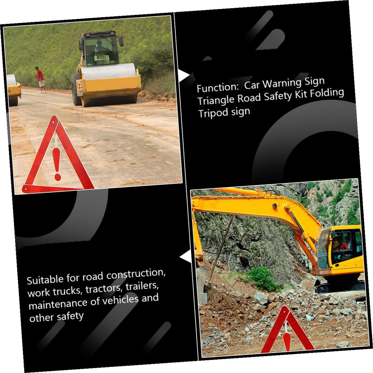 Car Warning Triangle Sign 4Pcs Plastic Portable Road Safety