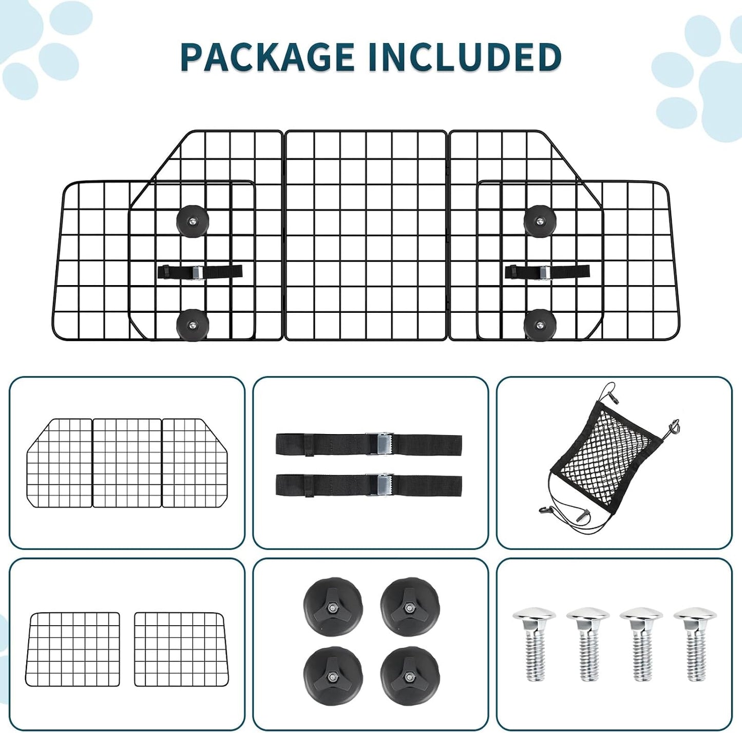 ERYTLLY Dog Car Barrier for SUVs, Vehicles, Dividers, Adjustable Heavy-Duty Wire Pet Gate, Foldable Car Pet Barrier with Mesh Bag, Car Accessories Safety Travel, for Cargo Area 36.6" to 64.5" Width