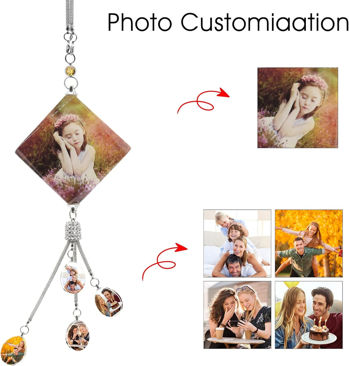 Personalized Photo Crystal Pendant for Car Home Hanging Ornaments Custom Picture Crystal Car Rearview Mirror Hanging Accessories Decor - Dimond