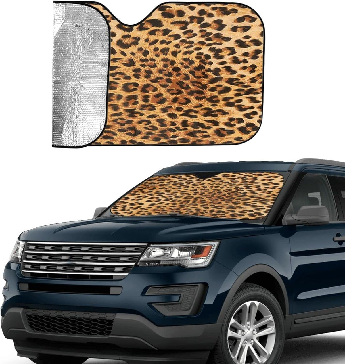 Windshield Sun Shade Cheetah Leopard Print Foldable Car Front Sunshade for Most Sedans SUV Truck Auto Sun Blocker Visor Blocks UV Rays Keeps Your Vehicle Cool-55 x 29.9 Inch
