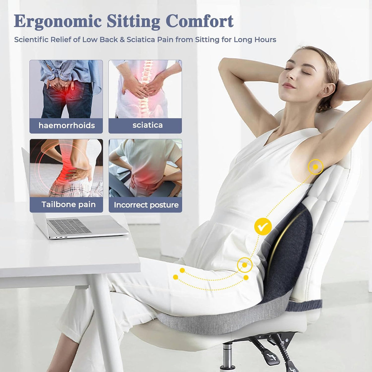 Seat Cushion with Lumbar Support Pillow, Back and Seat Cushion for Office
