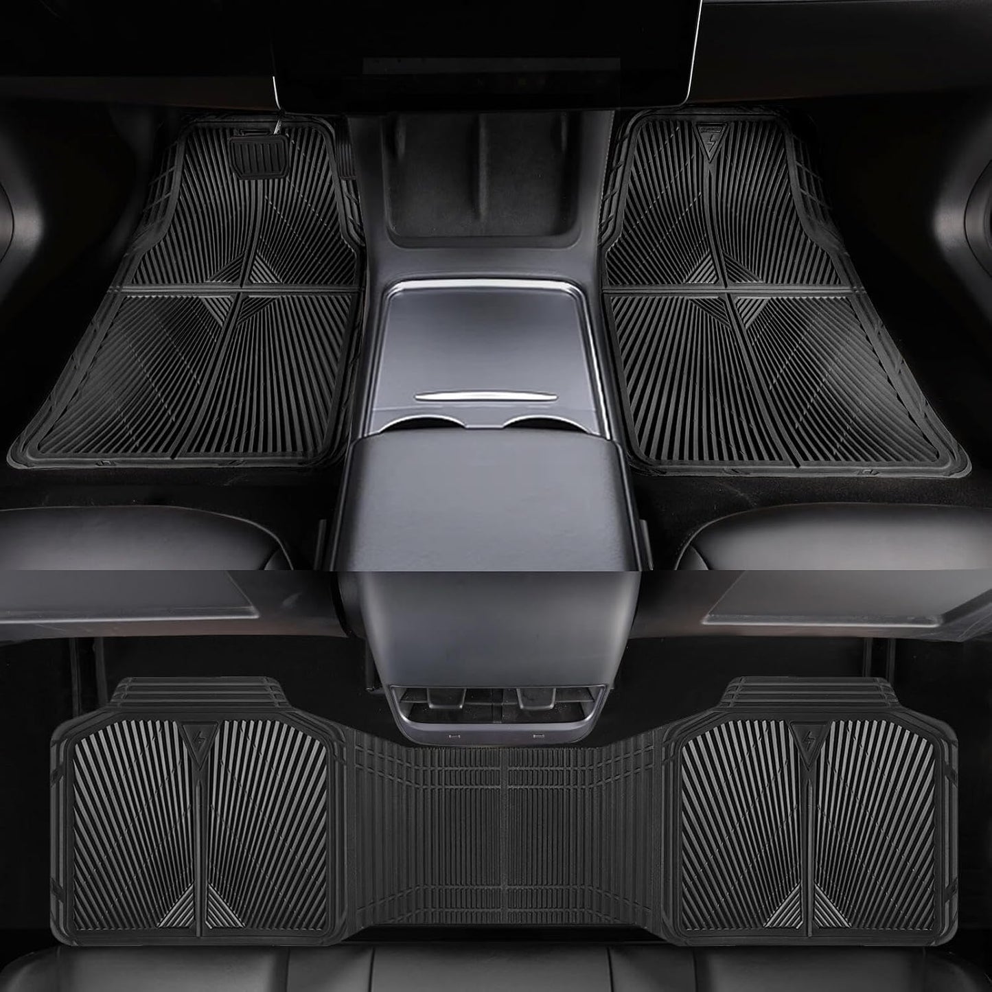 CAR PASS Rubber Floor Mats&Cargo Liner,Waterproof Trucks Mats Heavy Duty,All Weather Trim-to-Fit Automotive Mats for Cars Trucks SUV,Anti-Slip Easy Clean Durable,Full Set 5-Piece,3D Emboss All Black