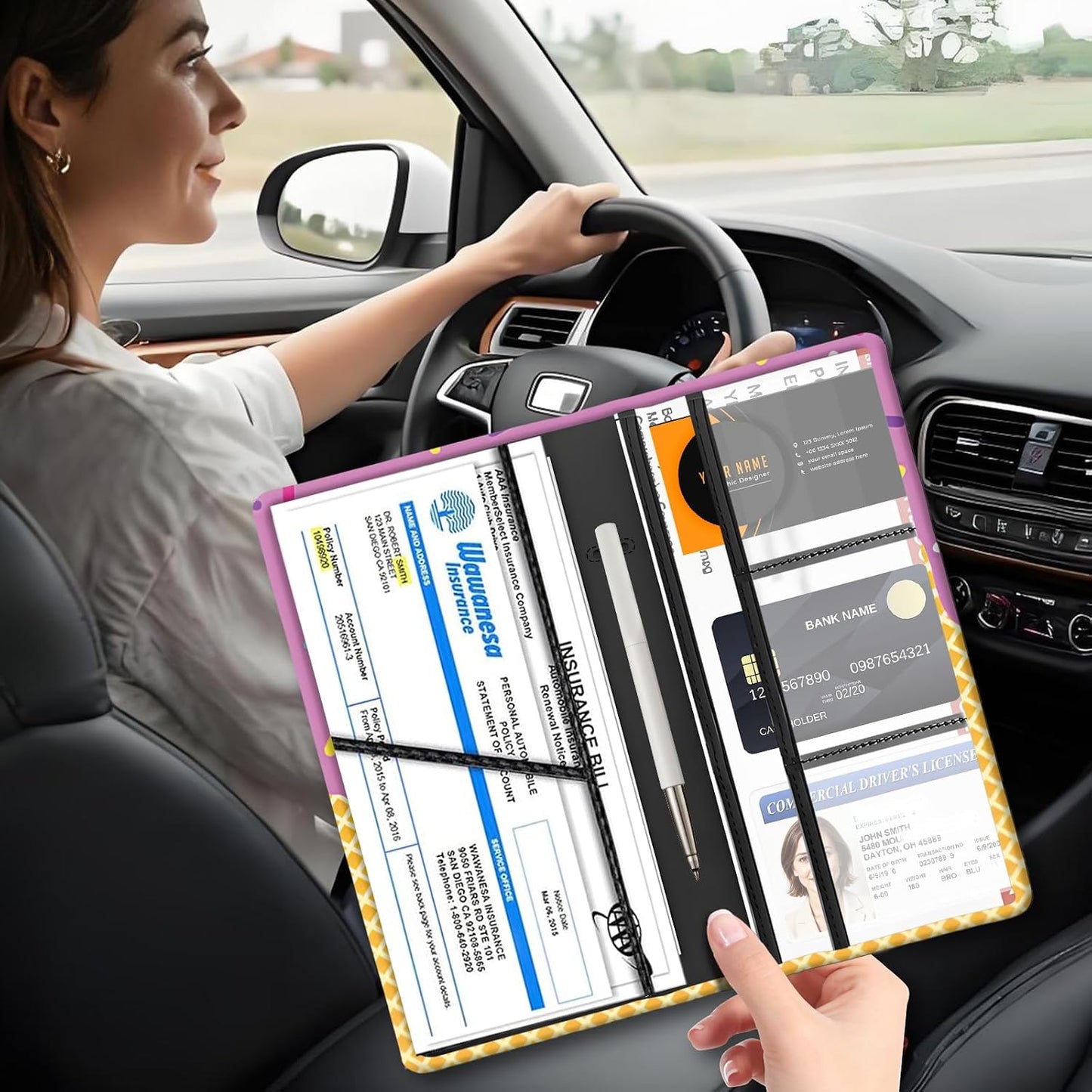 Car Registration and Insurance Holder with Magnetic Shut, Cute Vehicle Glove Box Car Organizer, Premium Interior Car Accessories for Women Men Cute Cake Pattern